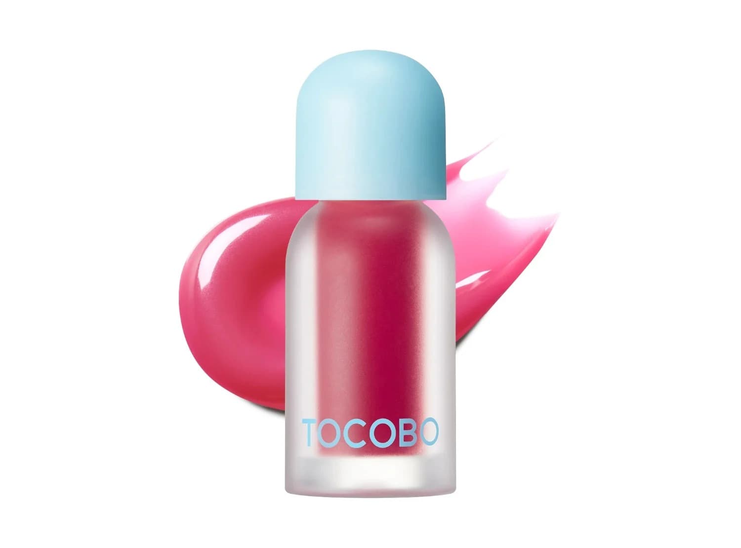 Tocobo Juicy Berry Plumping Lip Oil , textura glossy con swatch fucsia berry para labios voluminosos e hidratados con lip oil coreano