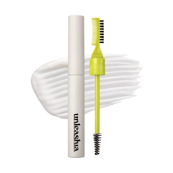 Unleashia Eyebrow Styling Wax con swatch de gel producto K-beauty de doble punta para peinar, fijar y dar efecto lamination a las cejas